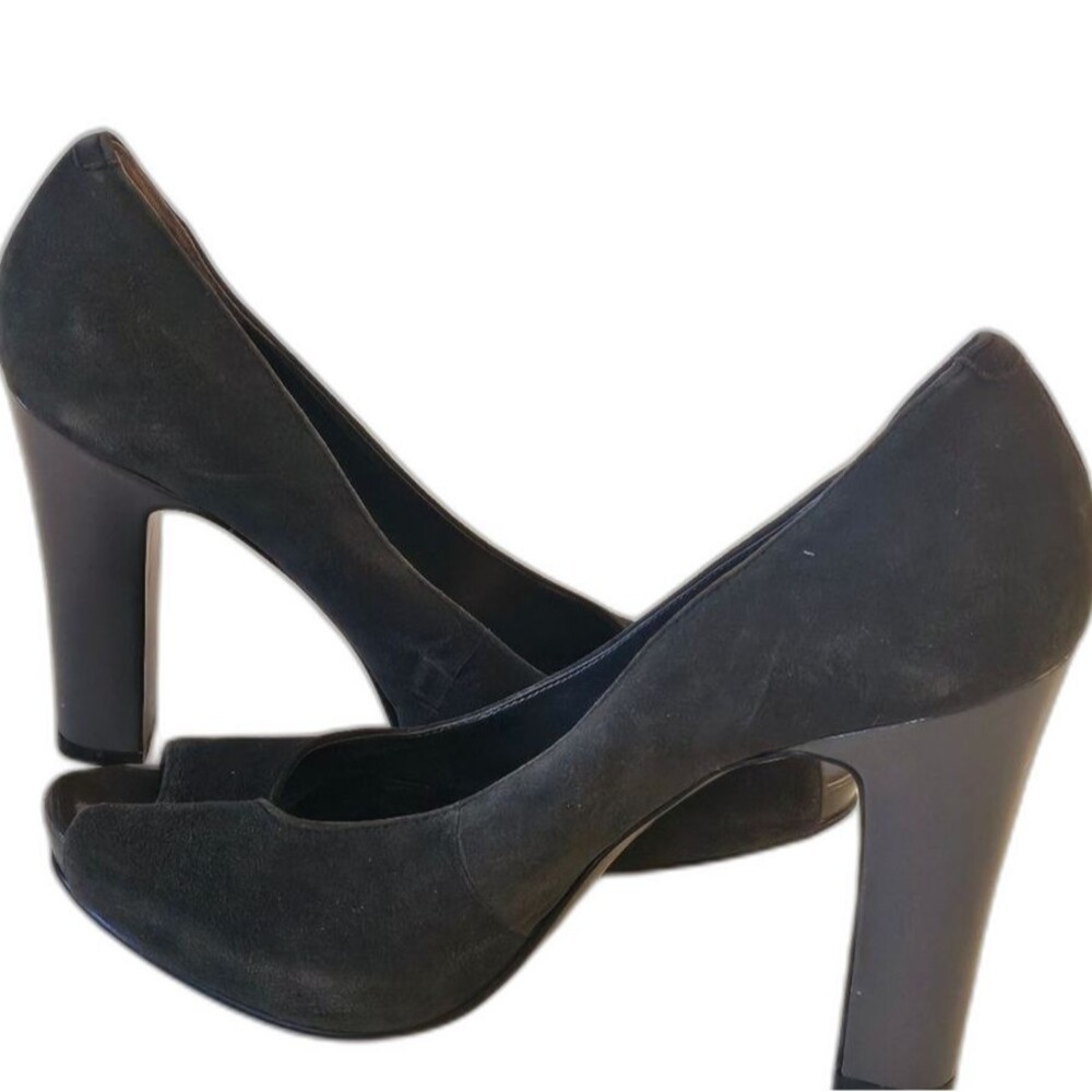 Nine West Gray Suede Peep Toe Patent Heels Size 8.5//